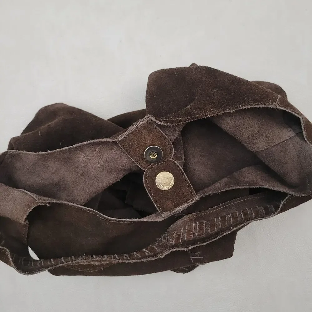 Haute Hippie 100% Leather Festival Boho Suede Hobo Brown Purse Bag Wallet
